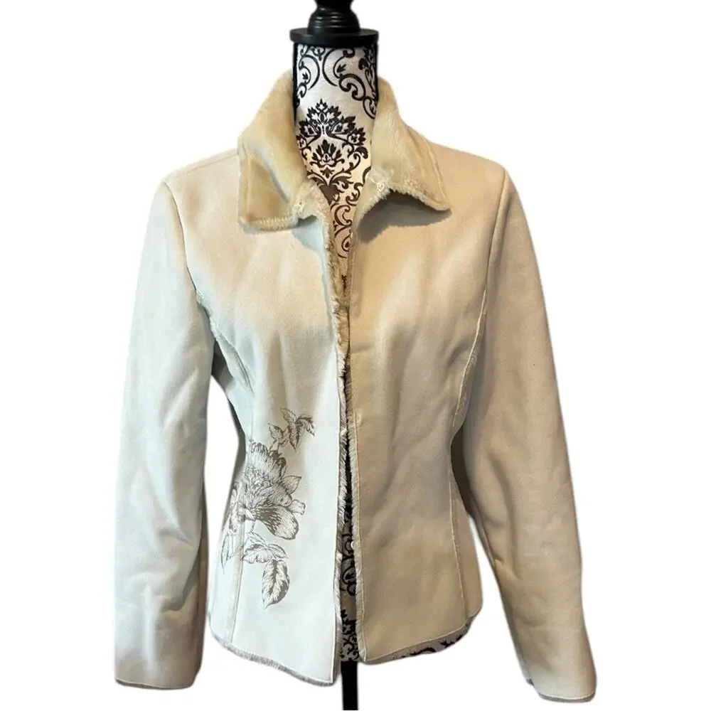 The Limited Faux Suede Floral Print Jacket size M Cream - Picture 11 of 11